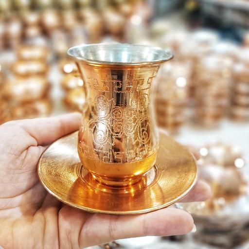 استکان و نلعبکی طرح لیزری مسی سیمین مس